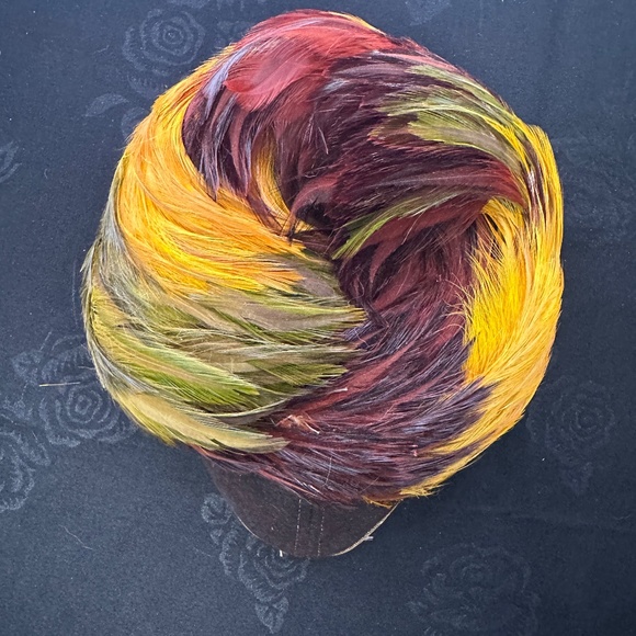 VINTAGE 1940s New York Creation Union Label Pheasant Feather Pillbox Hat - Picture 5 of 8